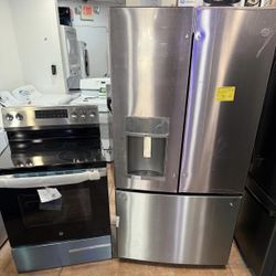 GE Refrigerator French Door & Electric Stove In Stainless Steel