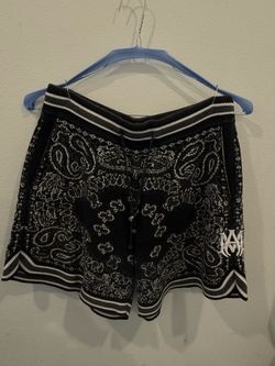 AMIRI Men's Black/White bandana Cotton Drawstring Logo Sweat Shorts M