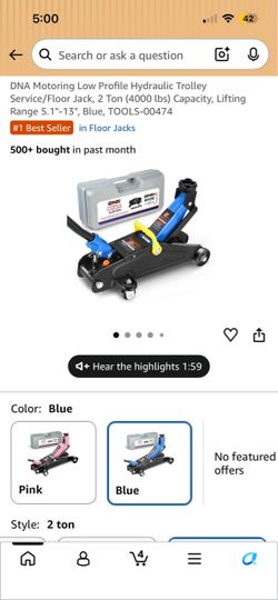 DNA Motoring Low Profile Hydraulic Trolley Service/Floor Jack, 2 Ton (4000 Ibs) Capacity, Lifting Range 5.1"-13", Blue, TOOLS-00474