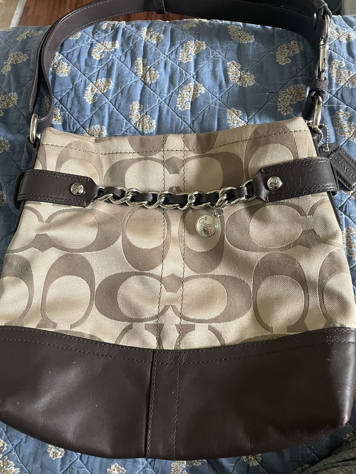 Authentic Coach Signature & Leather Light Brown And Dark Brown