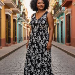 Style & Co Women’s Black White Floral Maxi Dress Size 20W Plus Size