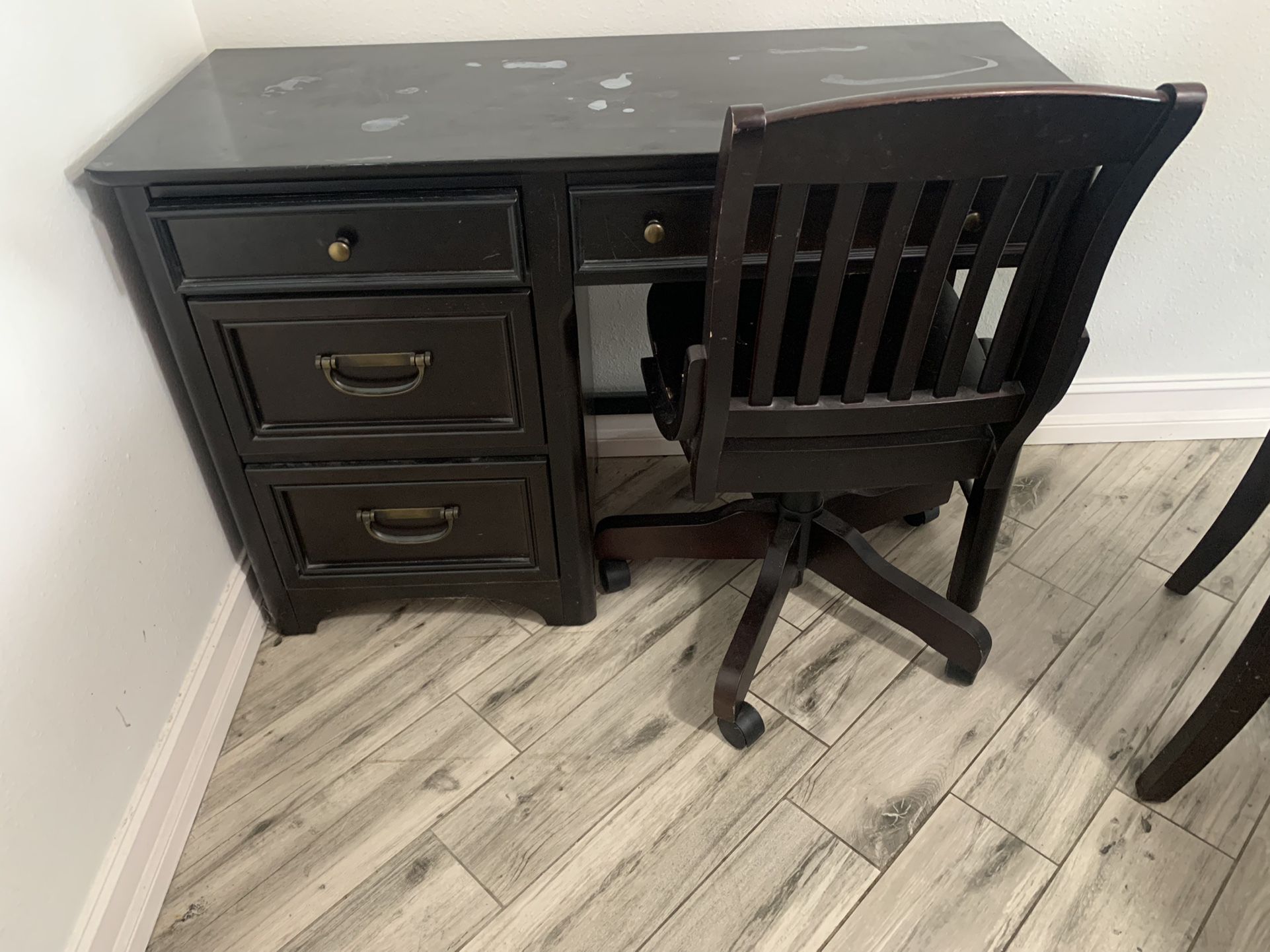 TLC NEEDED WOOD  VENTAGE DESK WITH WOOD CHAIR 