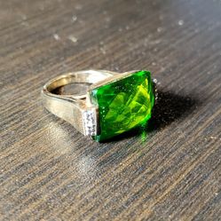 Gold Vermeil Sterling Silver And Green Stone Ring Size 5.75