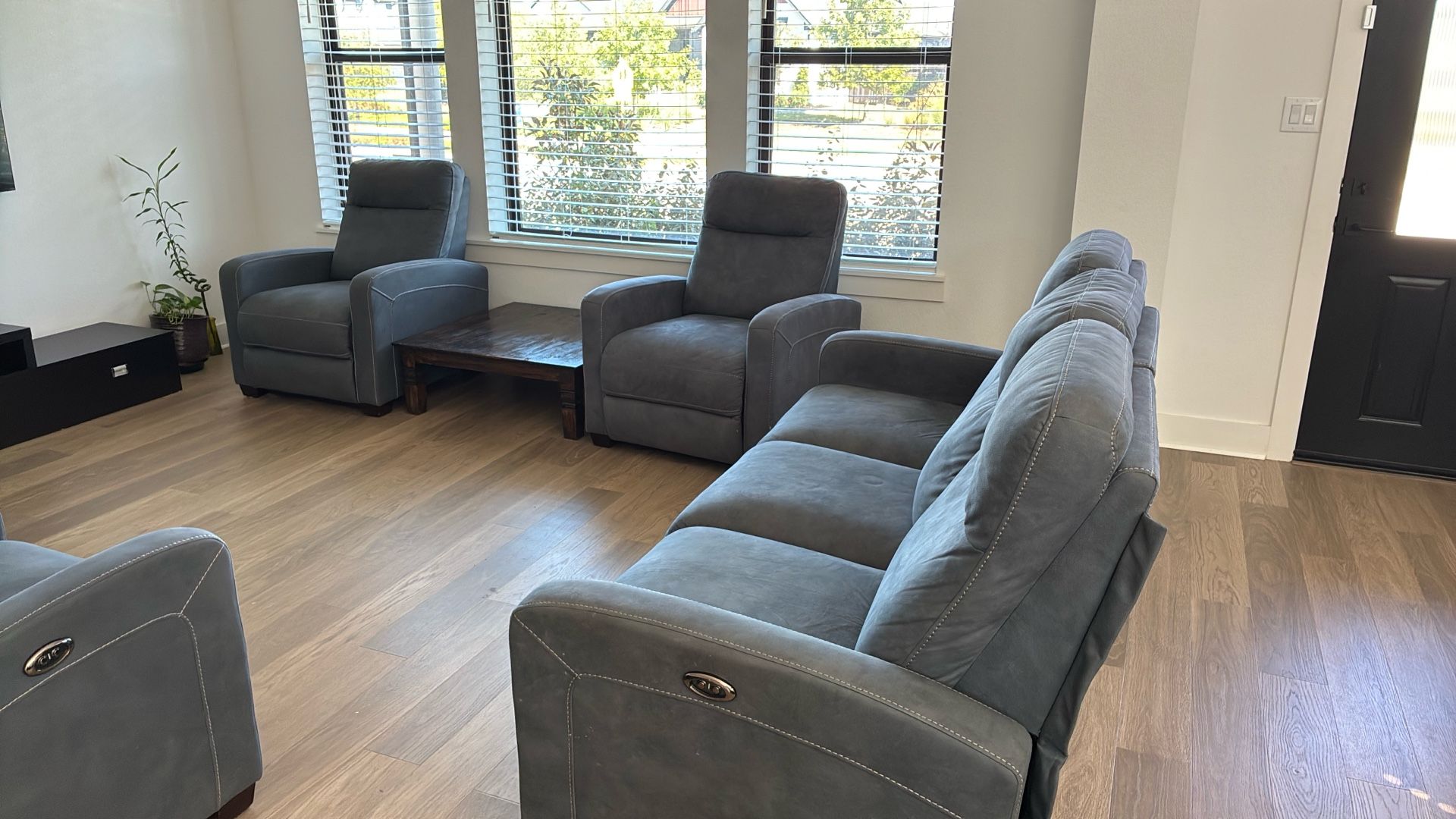 Recliner Sofa Set Electric Blueish Grey