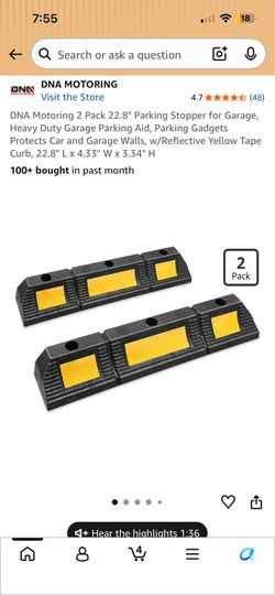 DNA Motoring 2 Pack 22.8" Parking Stopper for Garage, Heavy Duty Garage Parking Aid, Parking Gadgets Protects Car and Garage Walls, w/Reflective Yello
