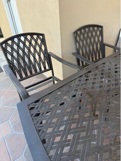Patio table set 6 armchair dark brown
