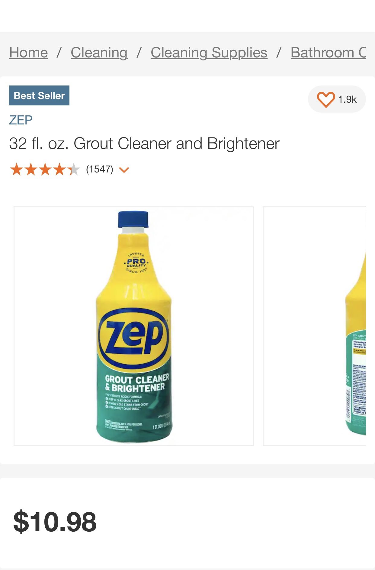 Zep Grout Cleaner and Brightener, 32 oz 