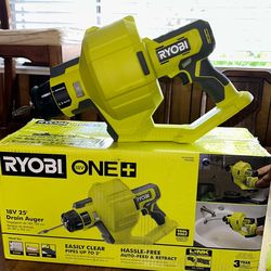 RYOBI Drain Auger with 25 ft Cable, LED Light, Auto Feed Enclosed Drum