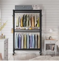 VIPEK V12 Portable Closets Heavy Duty Rolling Garment Rack 3 Tiers Adjustable...