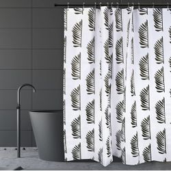Shower Curtain Set with 12 Metal Shower Curtain Hooks for Bathroom Set, Boho Shower Curtain Style - Palm Leaf Pattern, (72 x 72 inches Standard Size) 