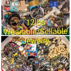 12lbs Of Wearable/Sellable Jewelry Necklaces, Earrings, Bracelets, Watches