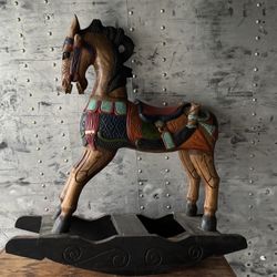 Wood Hobby Horse Hand Carved and painted 