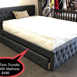 New Solid Full / Twin Trundle Bed With Mattress 
