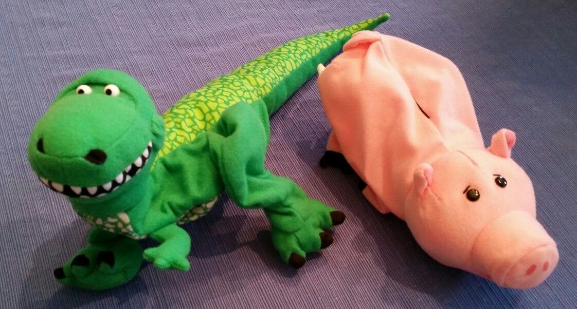 Toy Story hand puppets - T Rex and piggy bank