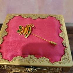 Vintage Christmas Bells Lapel/Stick Pin Goldtone 2.5" Enameled  F9