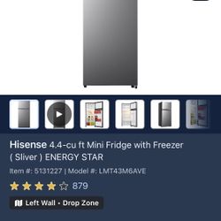 4.4-cu ft Mini Fridge with Freezer ( Sliver ) ENERGY STAR