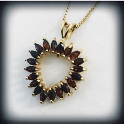 Marquise Cut Amber Heart Necklace 18” Gold over Sterling Silver