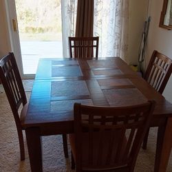 BRAND NEW DINING ROOM TABLE, CHAIRS, AND MATCHING WINE CLOSET 
