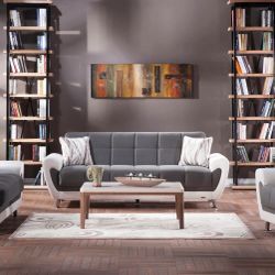 BRAND NEW GRAY ISTIKBAL DURU SOFA BED AND LOVESEAT WITH STORAGE