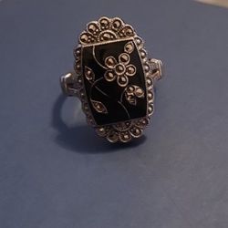 Vintage Sterling Onyx Ring 