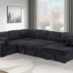 Brand New Black Corduroy Sectional Sofa Storage Sleeper 