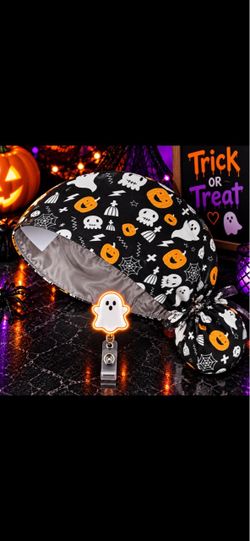 Halloween Print Scrub Cap with Badge Reel