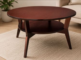 IKEA JAKOBSFORS Round Coffee Table (31.5”) – Dark Brown – w/ Storage Shelf