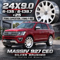 🔥 24x9 6x135 / 6x139.7 +25 MASSIV 927 CEO SILVER BRUSHED WHEELS 🔥
