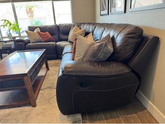 Dark Brown Leather Reclining Sectional | 125" x 75" | 4-Piece Modular Sofa