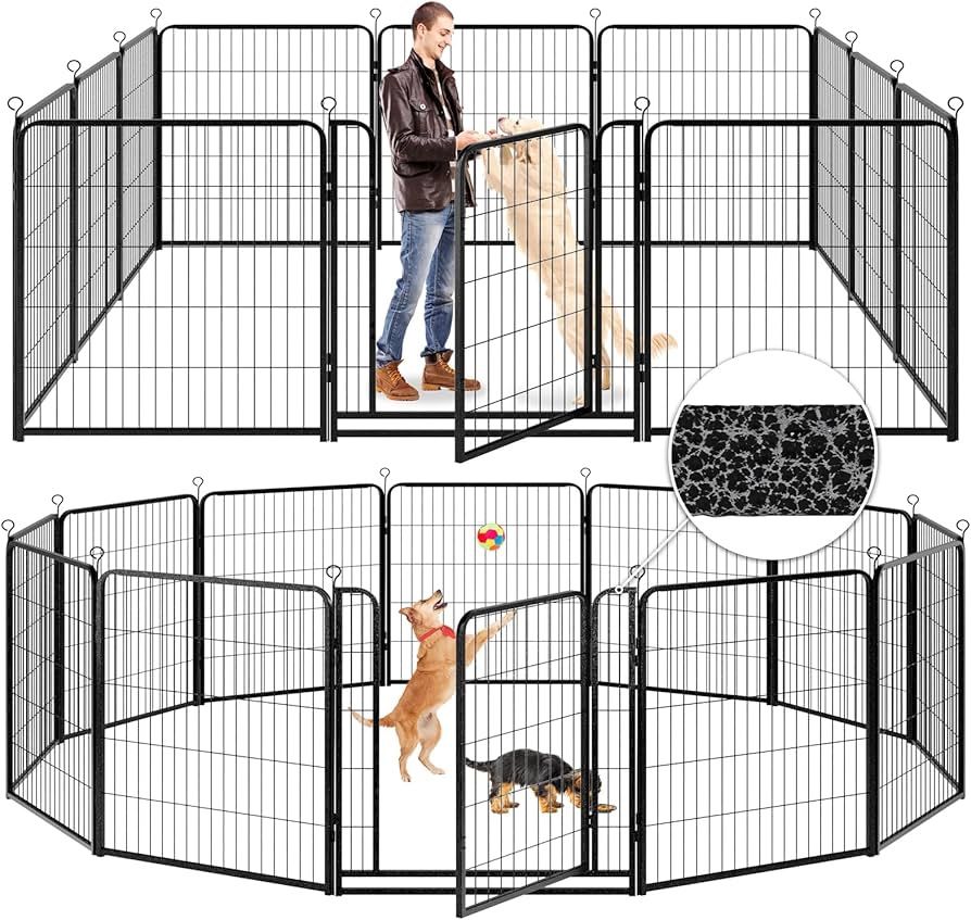 Extra Wide Outdoor Dog Playpen, 12 Heavy Duty Panels with Anti-Rust Coating, Strengthened Dog Fence, 40 Inches Tall with Portable Gates