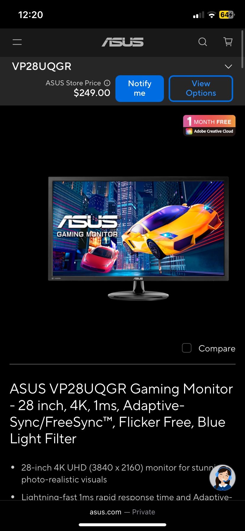 Asus VP28UQG Gaming Monitor