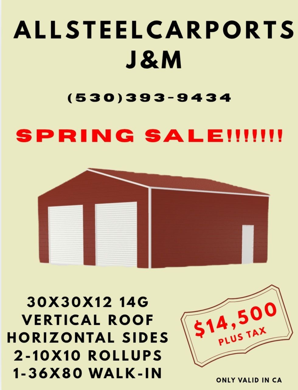 Carports/metal building! Any size any style you name it! Give us a call (contact info removed)