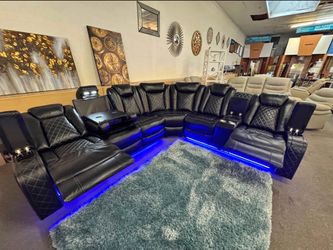 Black Sofa Sectional 2x Power Recliners