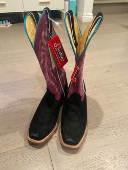 Justin Women's Square Toe Western cowboy Boots Purple Black Suede size 7.5