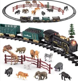 Safari Animals Electric Locomotive Toy Train Set with Light & Sound