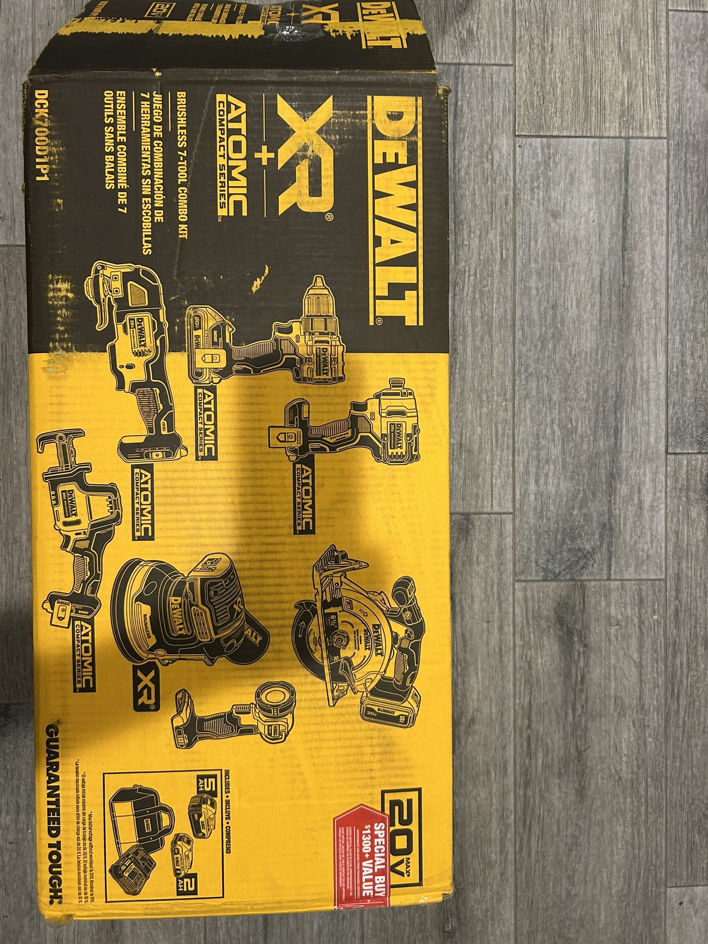 DEWALT 20-Volt MAX Lithium-Ion Cordless 7-Tool Combo Kit with 2.0 Ah Battery, 5.0 Ah Battery and Charger