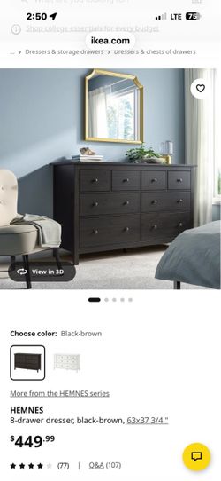 HEMNES 8-drawer dresser, grey