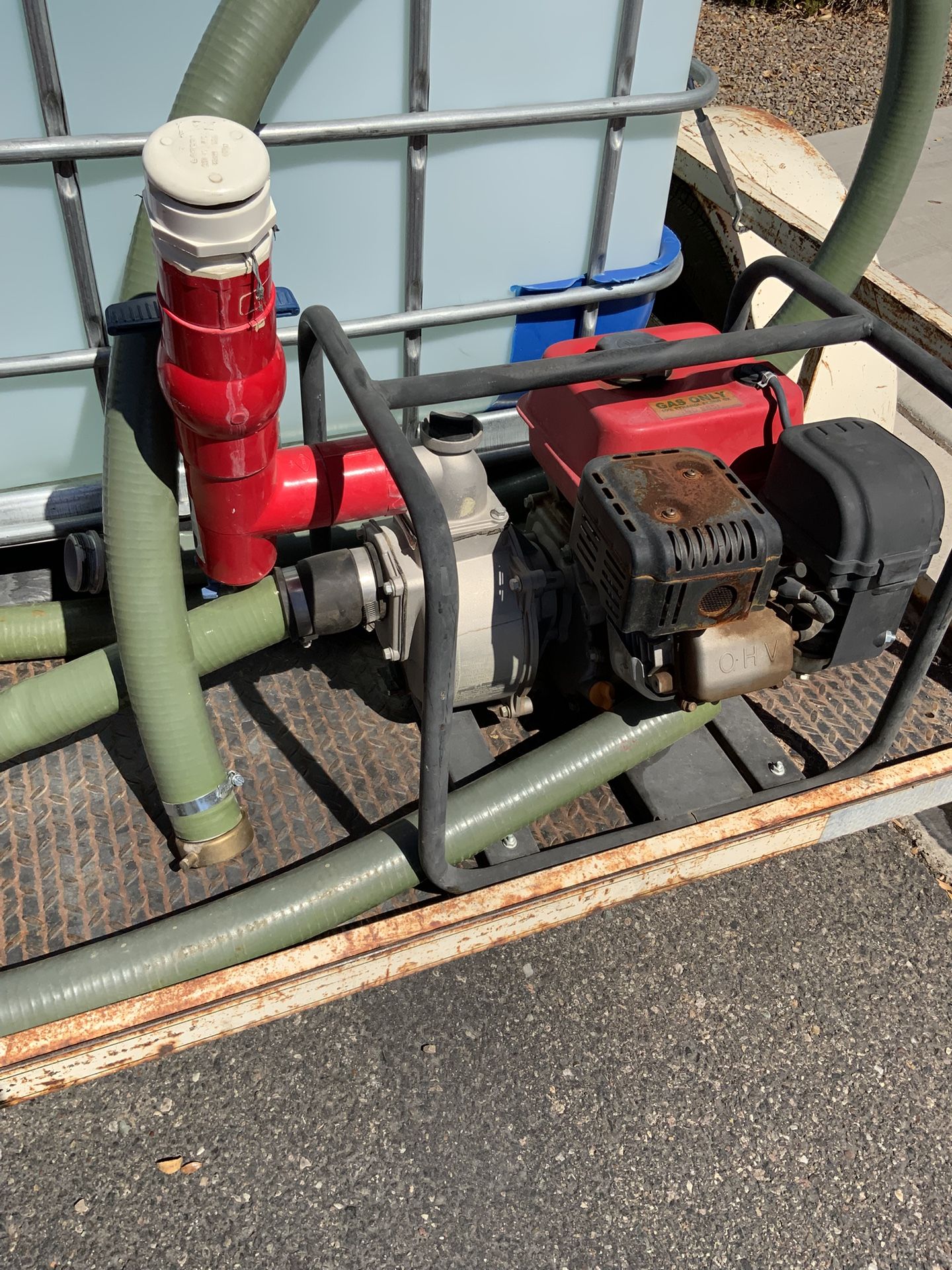330 Gallon IBC Water Tank 2" Pump With Hose And Accessories