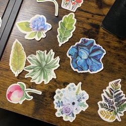 Flowers And Leaves Waterproof Vinyl Stickers - 10 Pieces