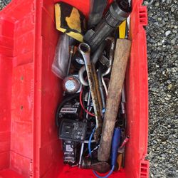 Plastic Tool Box With Misc Tools