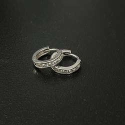 925 Sterling Silver diamond studded hoop earrings