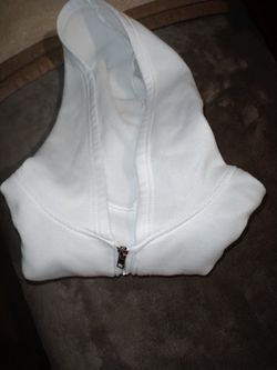Female Girl White Hoody with Zipper and Hand Warmer