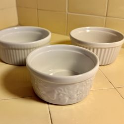 3 Vtg Porcelain White Ramekin Custard Baking Souffles Cups All $3