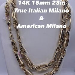 14K 15mm 28in True Italian Milano & American Milano Chain