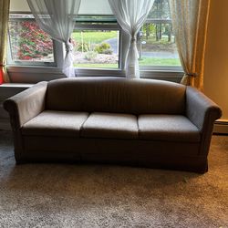 Sleeper Sofa - Queen Size - Taupe / Brown Fabric w/Light Stripes