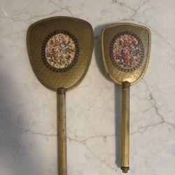 Vintage Gold Hand Mirror & Brush Set 