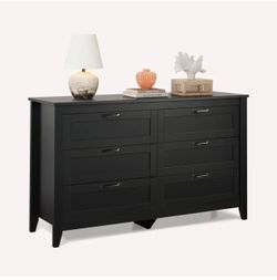 WLIVE Wide Black 6-Drawer Minimalist Vintage Wood Dresser