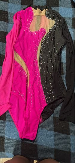 Pink and Black Rhinestone Gymnastics Leotard