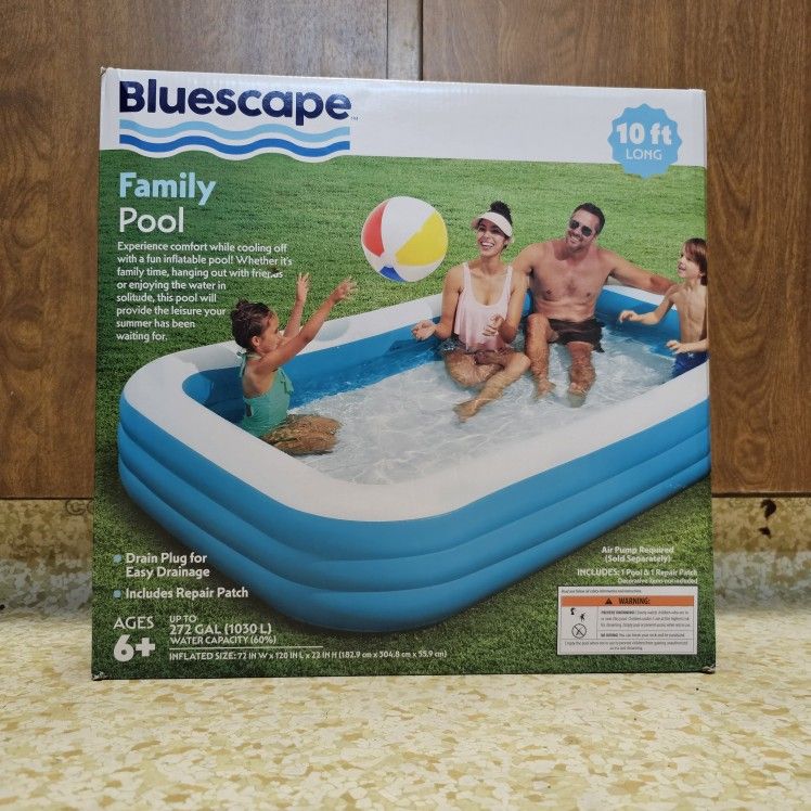 Bluescape 10ft Family Inflatable Swimming Rectangular Pool for Ages 6 & up
