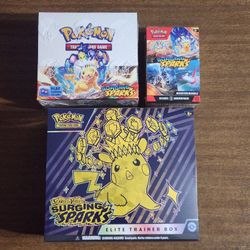 Pokemon Cards Scarlet and Violet Surging Sparks Booster Box, Elite Trainer Box and Booster Bundle 